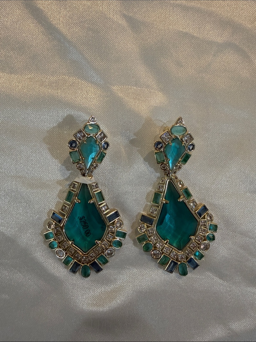 Kendra Scott Teal and Emerald Drop Statement Earrings